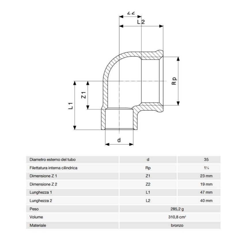 Immagine di Viega RACCORDI A SALDARE gomito a 90° di Ø 35 x 1 1/4", con filetto femmina, di bronzo lucido 173494