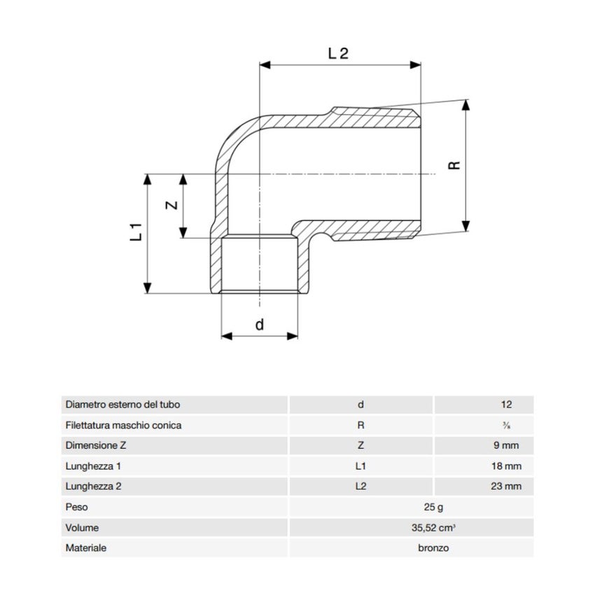 Immagine di Viega RACCORDI A SALDARE gomito a 90° di Ø 12 x 3/8", con filetto maschio, di bronzo lucido 103910