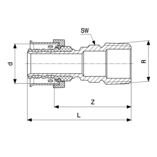 Immagine di Viega SMARTPRESS manicotto Ø 16 x 1/2" bronzo lucido, filettatura maschile con sc-contur 729530