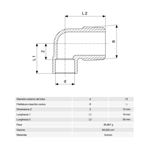 Immagine di Viega RACCORDI A SALDARE gomito a 90° di Ø 12 x 1/2", con filetto maschio, di bronzo lucido 108687