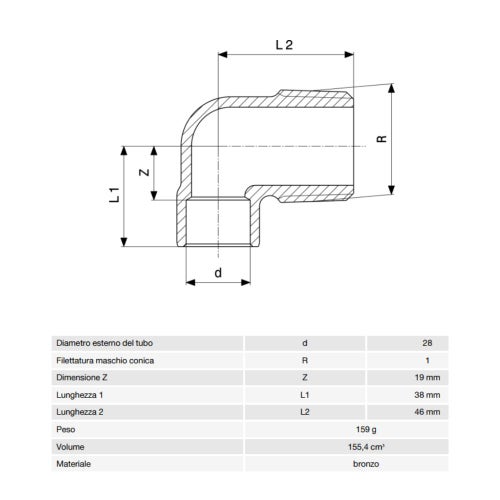 Immagine di Viega RACCORDI A SALDARE gomito a 90° di Ø 28 x 1", con filetto maschio, di bronzo lucido 149970