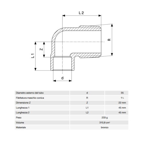 Immagine di Viega RACCORDI A SALDARE gomito a 90° di Ø 35 x 1 1/4", con filetto maschio, di bronzo lucido 138691