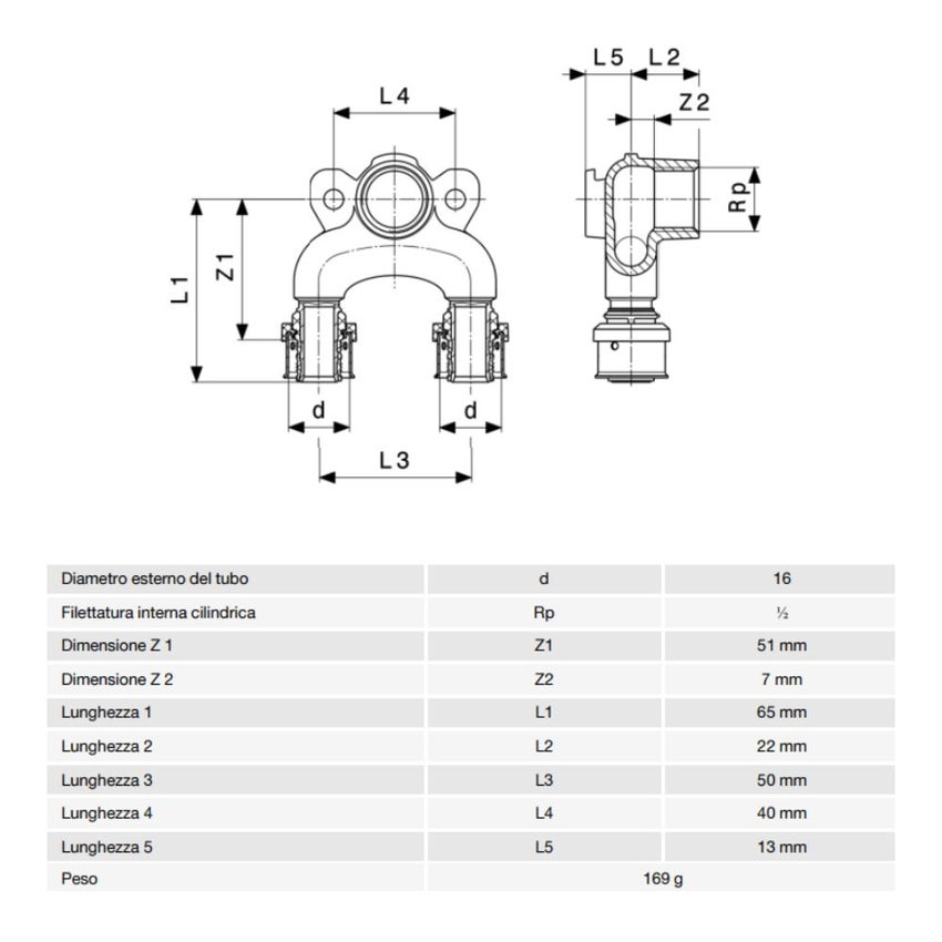 Immagine di Viega SMARTPRESS gomito doppio con flangia Ø 16 x 1/2" bronzo con sc-contur 730413