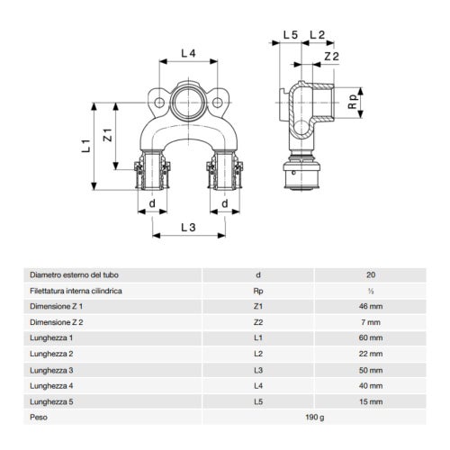 Immagine di Viega SMARTPRESS bocchettone Ø 20 x 1/2" bronzo lucido con sc-contur 730420