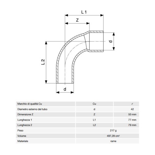 Immagine di Viega RACCORDI A SALDARE curva a 90° di Ø 42, con filetto maschio, di rame lucido 108052
