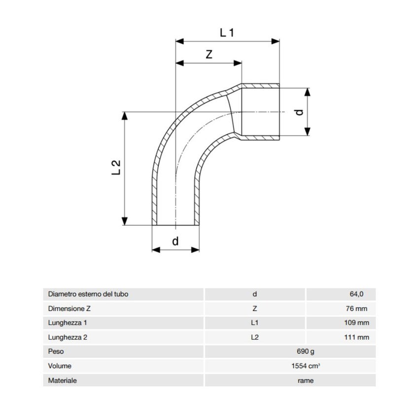 Immagine di Viega RACCORDI A SALDARE curva a 90° di Ø 64, con filetto maschio, di rame lucido 594350