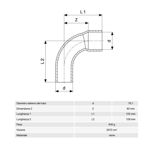 Immagine di Viega RACCORDI A SALDARE curva a 90° di Ø 76, con filetto maschio, di rame lucido 634254