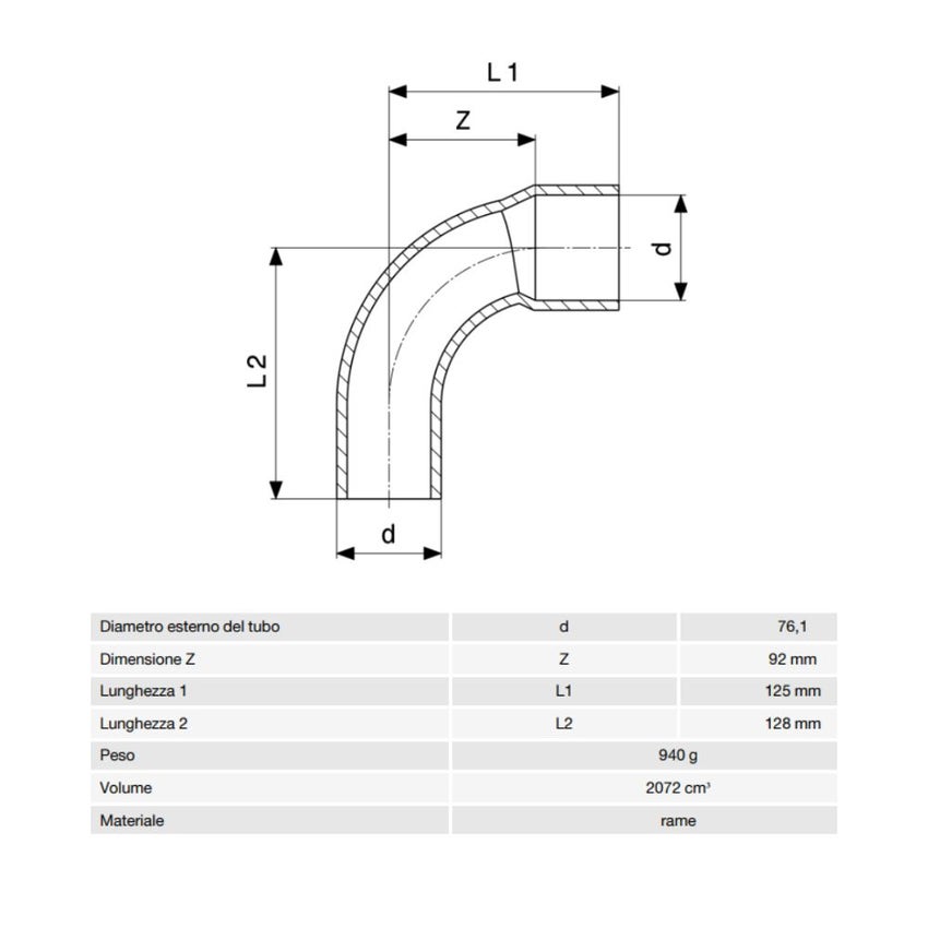 Immagine di Viega RACCORDI A SALDARE curva a 90° di Ø 76, con filetto maschio, di rame lucido 634254