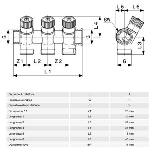 Immagine di Viega SMARTPRESS collettore Ø 3/4" x 16-2 ottone lucido collettore 747404