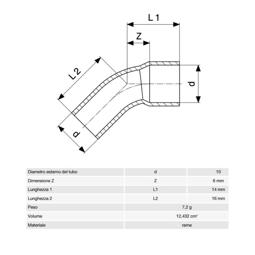 Immagine di Viega RACCORDI A SALDARE curva a 45° di Ø 10, con filetto maschio, di rame lucido 109325