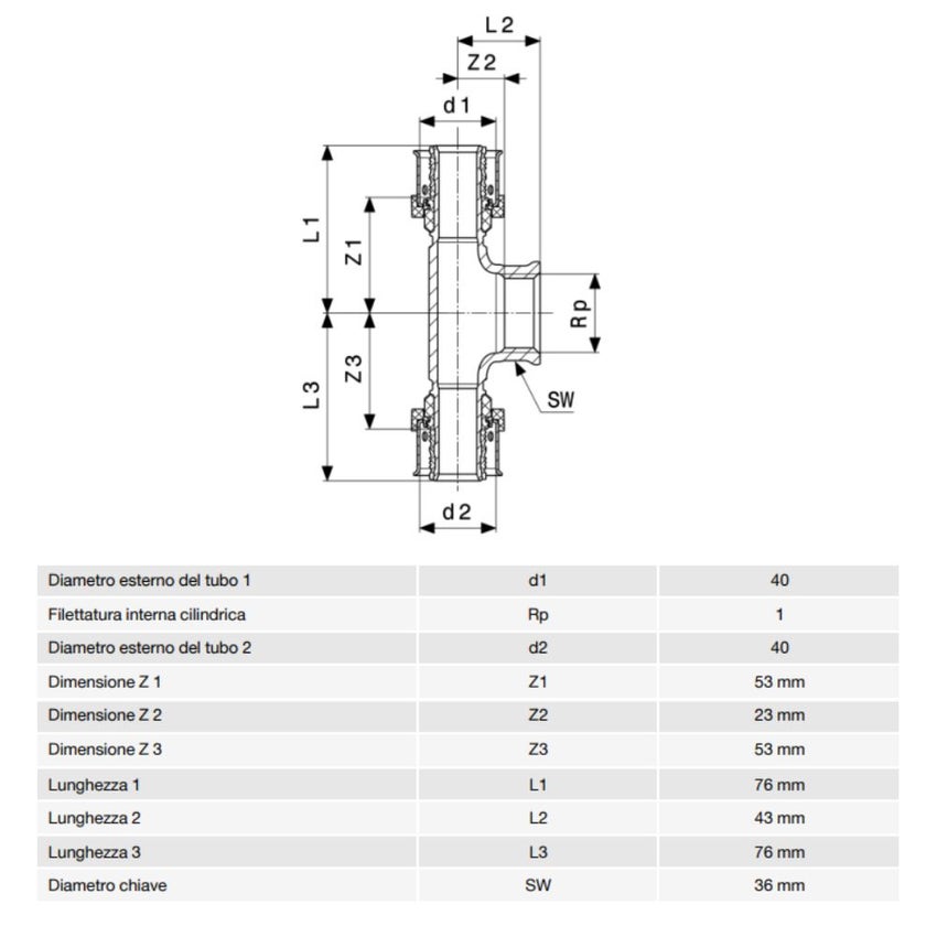 Immagine di Viega SMARTPRESS raccordo a T Ø 40 x 1" bronzo con sc-contur 733308