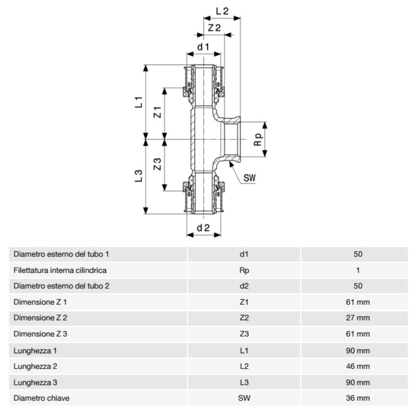 Immagine di Viega SMARTPRESS raccordo a T Ø 50 x 1" bronzo con sc-contur 733315