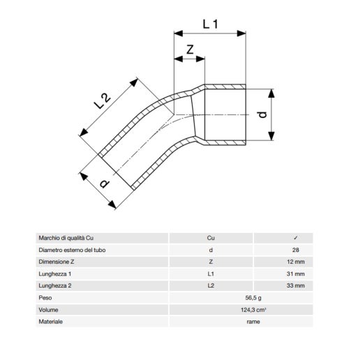 Immagine di Viega RACCORDI A SALDARE curva a 45° di Ø 28, con filetto maschio, di rame lucido 101336
