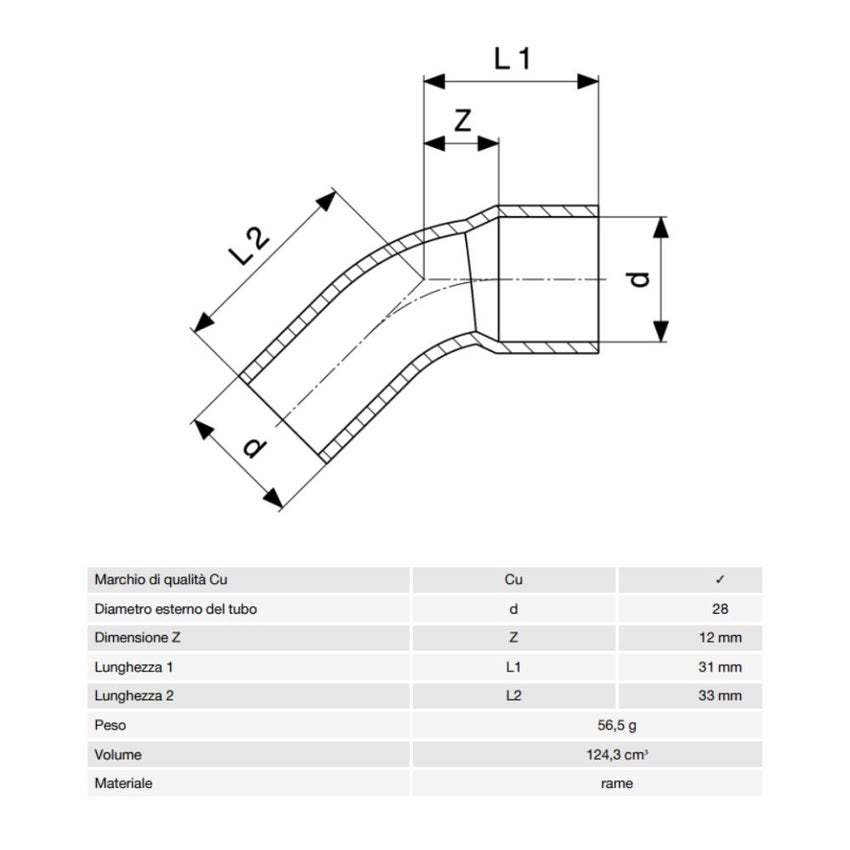 Immagine di Viega RACCORDI A SALDARE curva a 45° di Ø 28, con filetto maschio, di rame lucido 101336