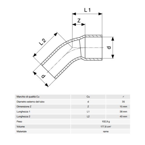 Immagine di Viega RACCORDI A SALDARE curva a 45° di Ø 35, con filetto maschio, di rame lucido 104955