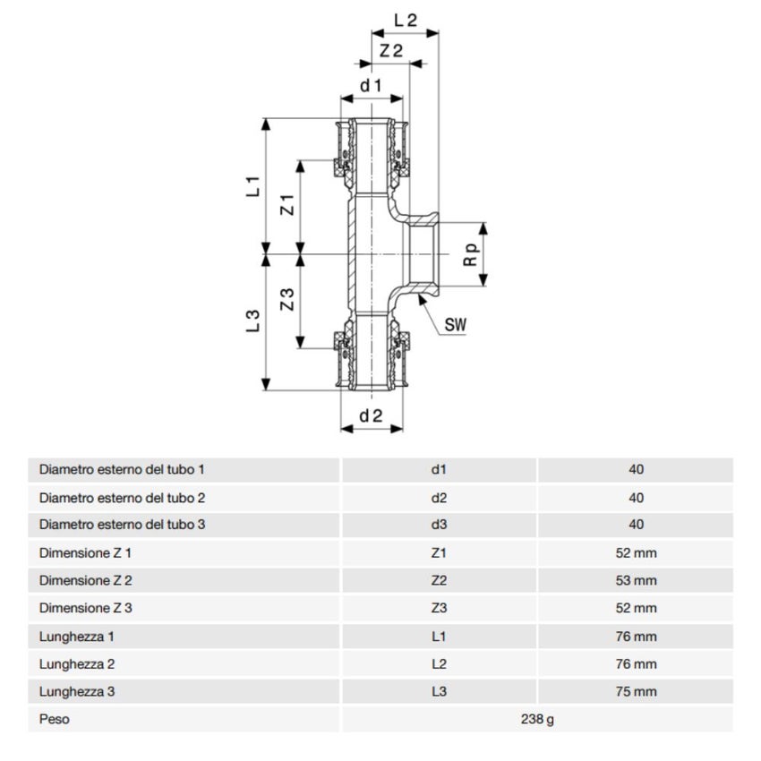Immagine di Viega SMARTPRESS raccordo a T Ø 40 bronzo con sc-contur 732752