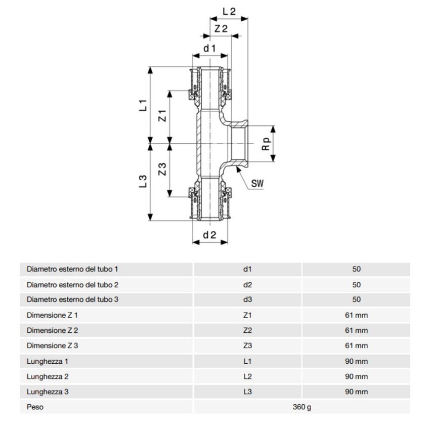Immagine di Viega SMARTPRESS raccordo a T Ø 50 bronzo con sc-contur 731984