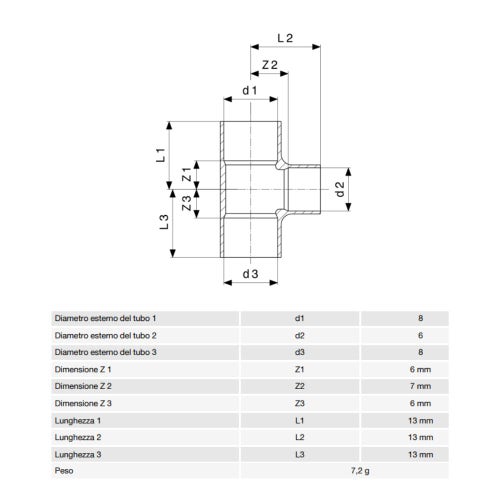 Immagine di Viega RACCORDI A SALDARE raccordo a T di Ø 8 x 6, di rame lucido 128968