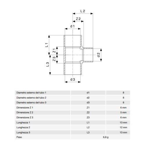 Immagine di Viega RACCORDI A SALDARE raccordo a T di Ø 8, di rame lucido 105747