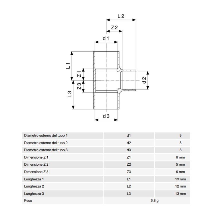 Immagine di Viega RACCORDI A SALDARE raccordo a T di Ø 8, di rame lucido 105747