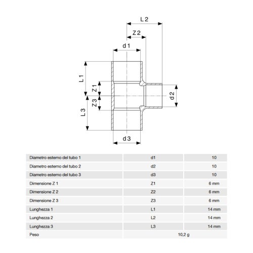 Immagine di Viega RACCORDI A SALDARE raccordo a T di Ø 10, di rame lucido 104092