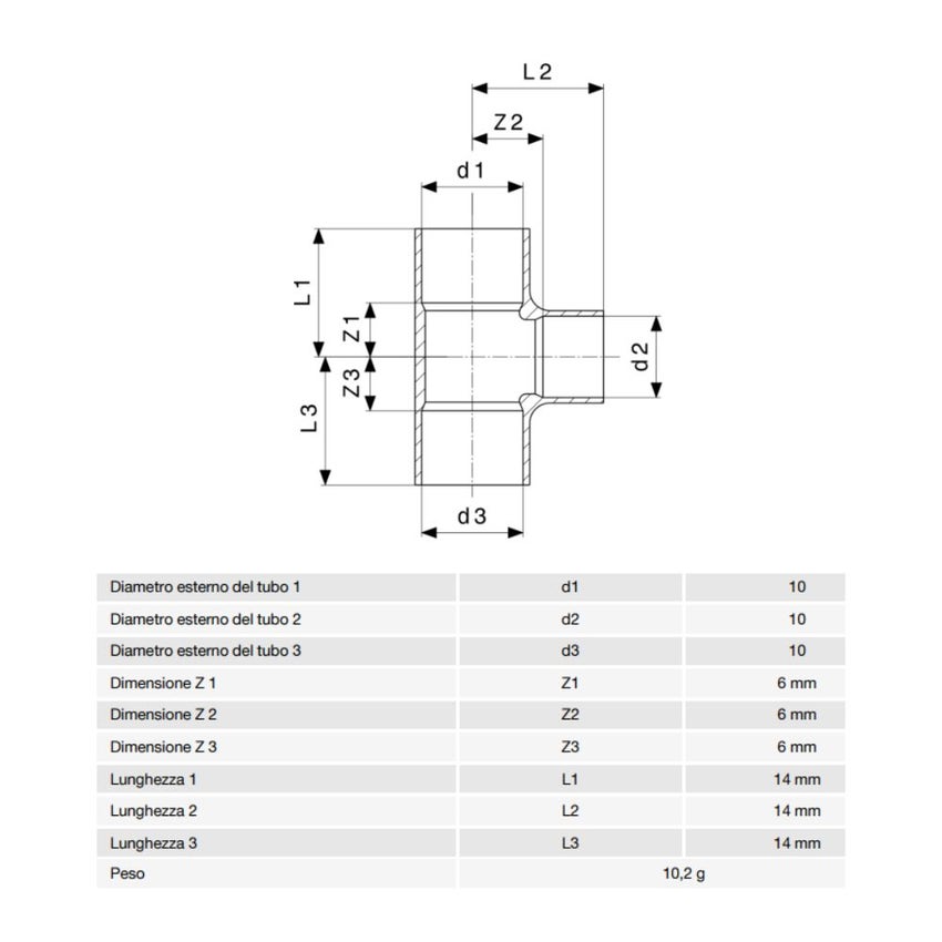 Immagine di Viega RACCORDI A SALDARE raccordo a T di Ø 10, di rame lucido 104092