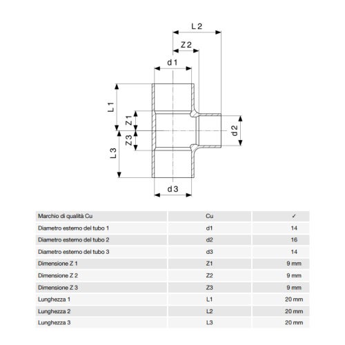Immagine di Viega RACCORDI A SALDARE raccordo a T di Ø 14 x 16, di rame lucido 584436