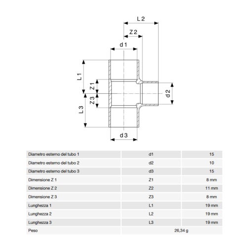 Immagine di Viega RACCORDI A SALDARE raccordo a T di Ø 15 x 10, di rame lucido 106355