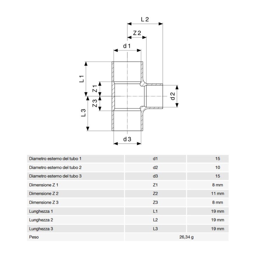 Immagine di Viega RACCORDI A SALDARE raccordo a T di Ø 15 x 10, di rame lucido 106355