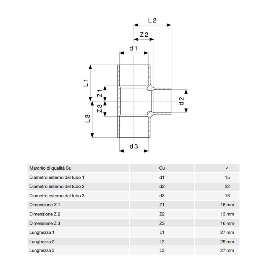 Immagine di Viega RACCORDI A SALDARE raccordo a T di Ø 15 x 22, di rame lucido 105143