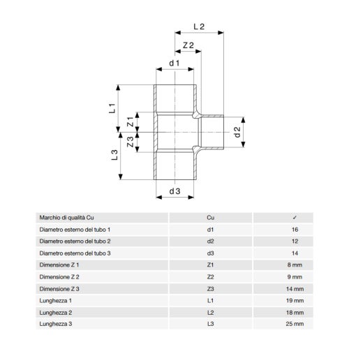 Immagine di Viega RACCORDI A SALDARE raccordo a T di Ø 16 x 12 x 14, di rame lucido 584443
