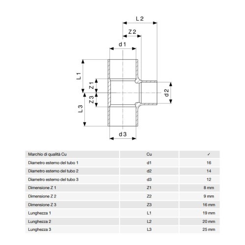 Immagine di Viega RACCORDI A SALDARE raccordo a T di Ø 16 x 14 x 12, di rame lucido 584962