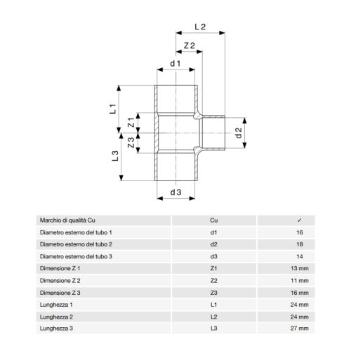 Immagine di Viega RACCORDI A SALDARE raccordo a T di Ø 16 x 18 x 14, di rame lucido 584979