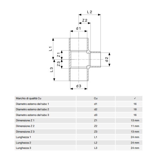 Immagine di Viega RACCORDI A SALDARE raccordo a T di Ø 16 x 18, di rame lucido 584986