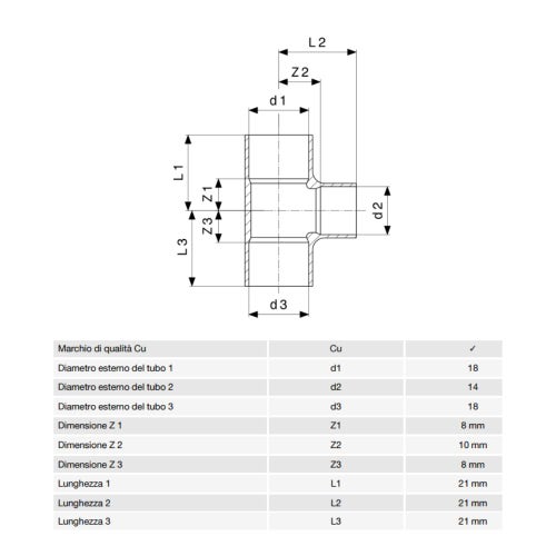 Immagine di Viega RACCORDI A SALDARE raccordo a T di Ø 18 x 14 x 18, di rame lucido 467616