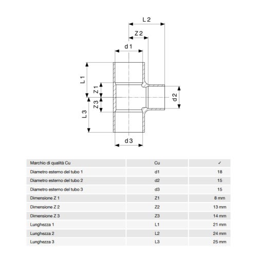 Immagine di Viega RACCORDI A SALDARE raccordo a T di Ø 18 x 15, di rame lucido 101053