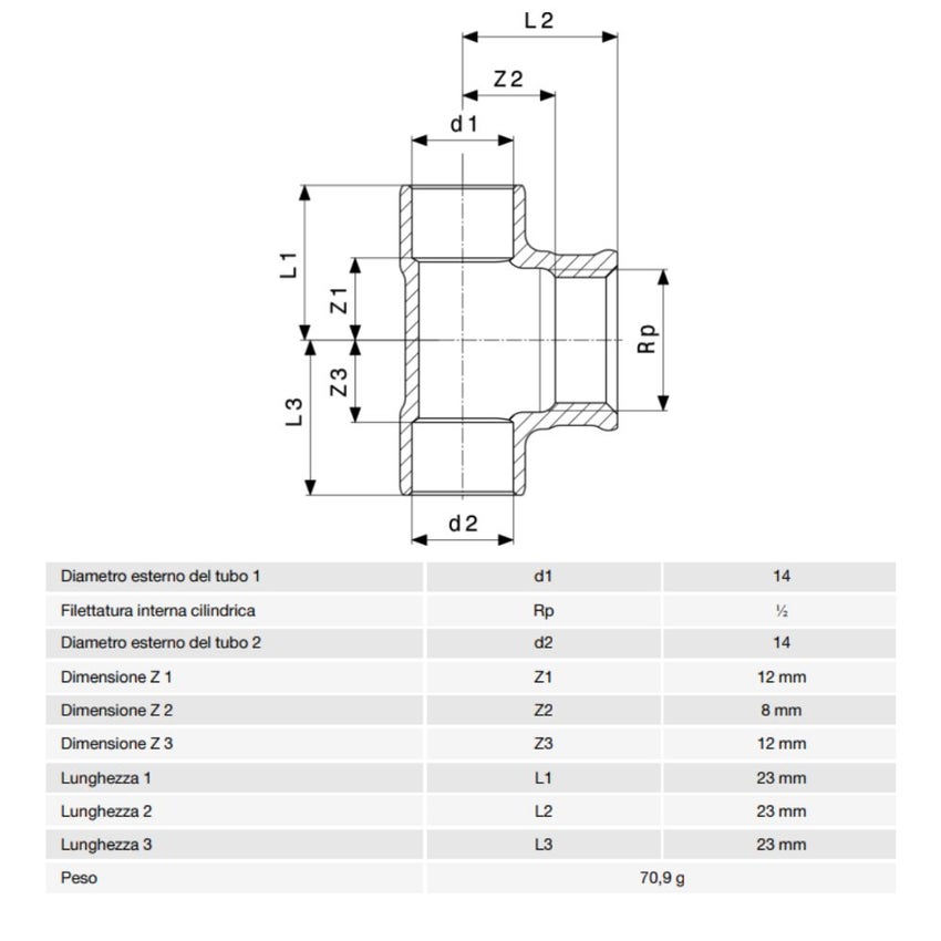 Immagine di Viega RACCORDI A SALDARE raccordo a T Ø 14 x 1/2" bronzo 475772