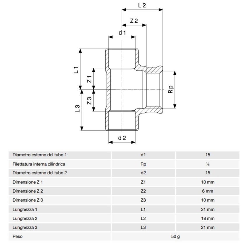 Immagine di Viega RACCORDI A SALDARE raccordo a T Ø 15 x 3/8" bronzo 131029