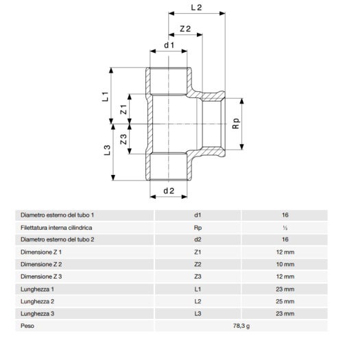 Immagine di Viega RACCORDI A SALDARE raccordo a T Ø 16 x 1/2" bronzo 475789