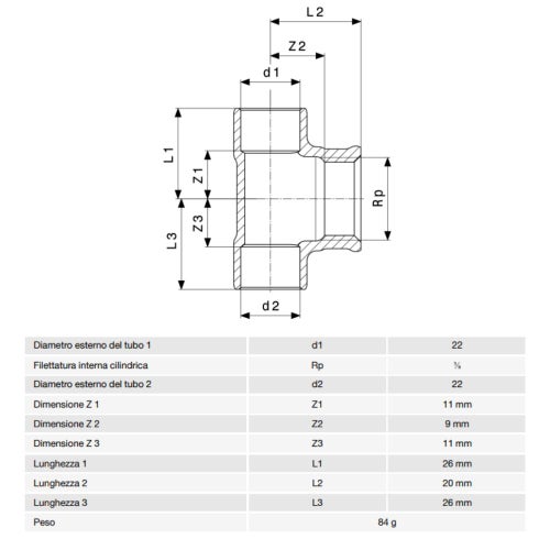 Immagine di Viega RACCORDI A SALDARE raccordo a T Ø 22 x 3/8" bronzo 119195