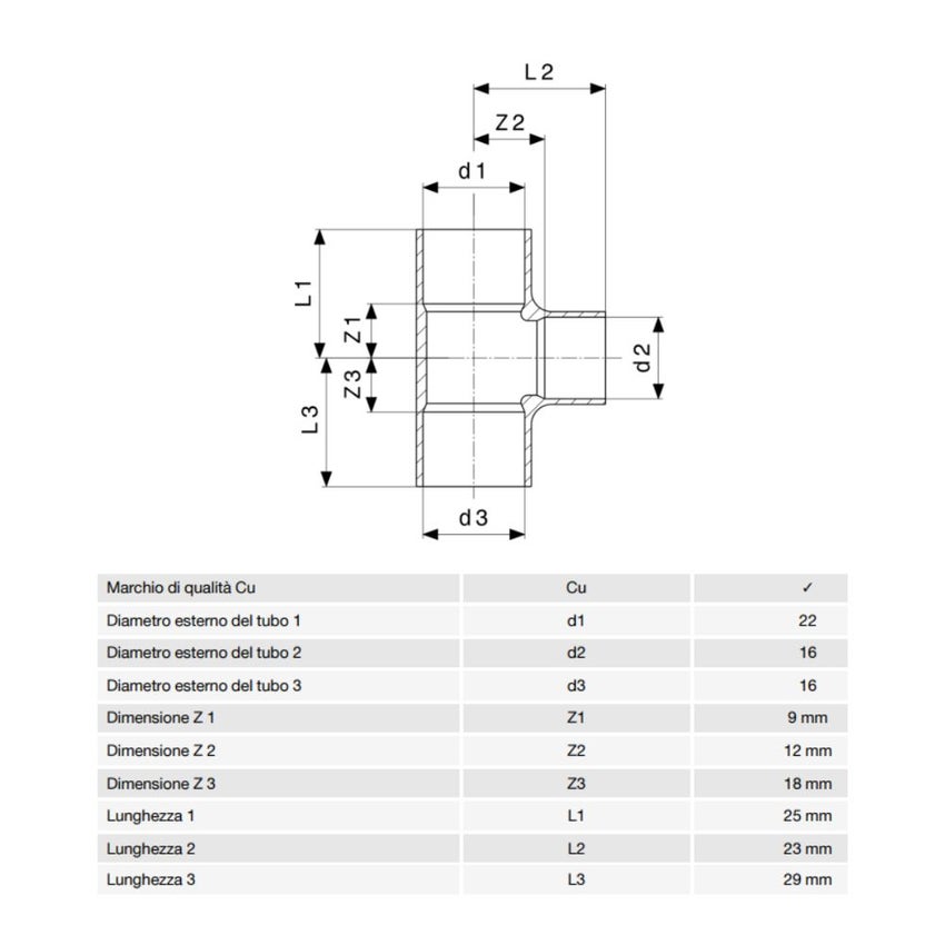 Immagine di Viega RACCORDI A SALDARE raccordo a T di Ø 22 x 16, di rame lucido 585051
