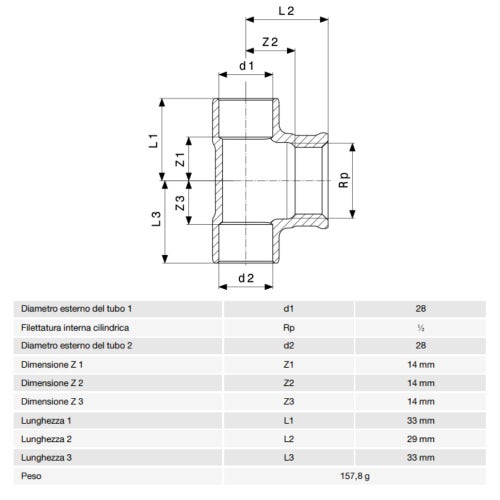 Immagine di Viega RACCORDI A SALDARE raccordo a T Ø 28 x 1/2" bronzo 103453