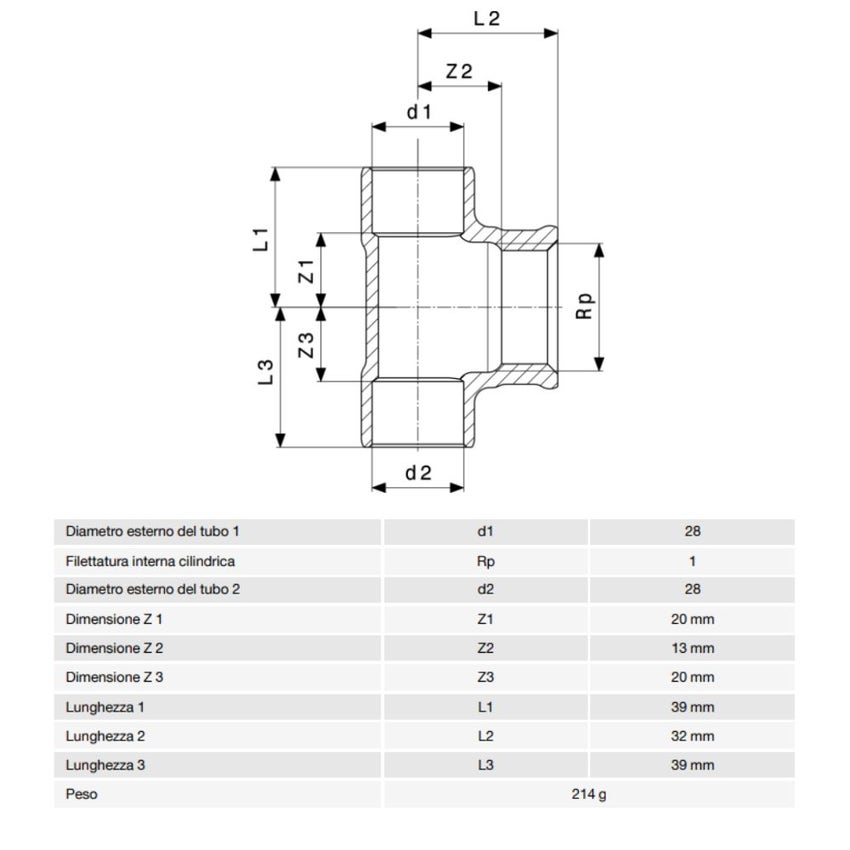 Immagine di Viega RACCORDI A SALDARE raccordo a T Ø 28 x 1" bronzo 258955