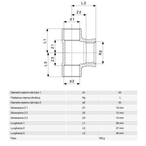 Immagine di Viega RACCORDI A SALDARE raccordo a T Ø 35 x 1/2" bronzo 152734