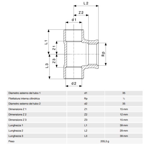 Immagine di Viega RACCORDI A SALDARE raccordo a T Ø 35 x 3/4" bronzo 123390