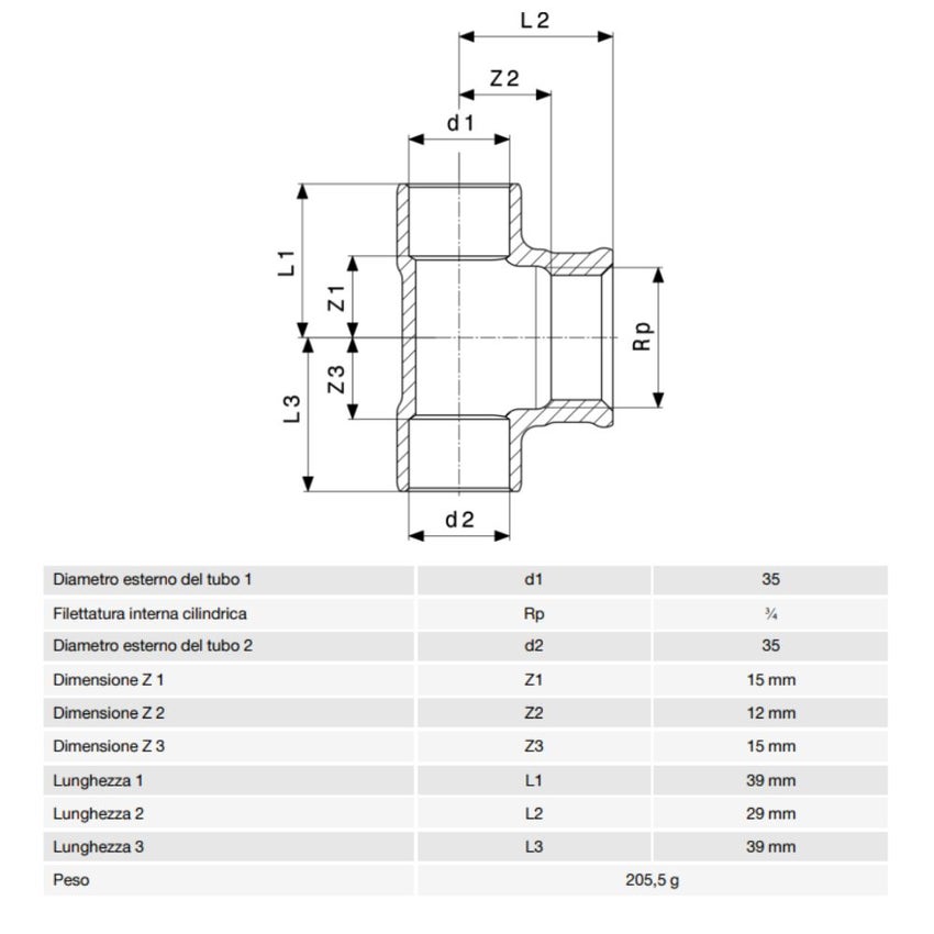 Immagine di Viega RACCORDI A SALDARE raccordo a T Ø 35 x 3/4" bronzo 123390
