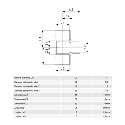 Immagine di Viega RACCORDI A SALDARE raccordo a T di Ø 28 x 15, di rame lucido 101619