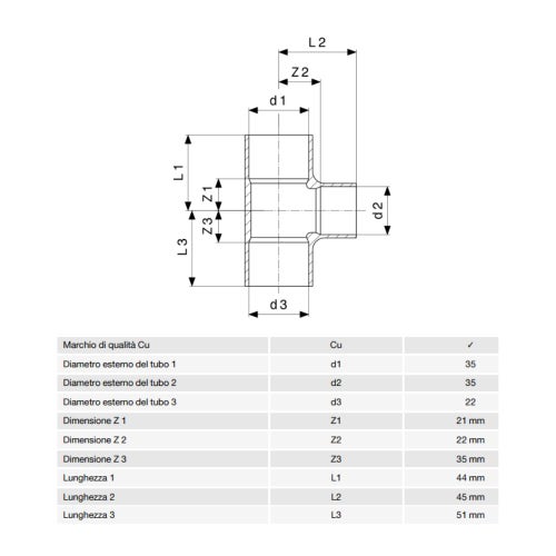 Immagine di Viega RACCORDI A SALDARE raccordo a T di Ø 6, di rame lucido 121235