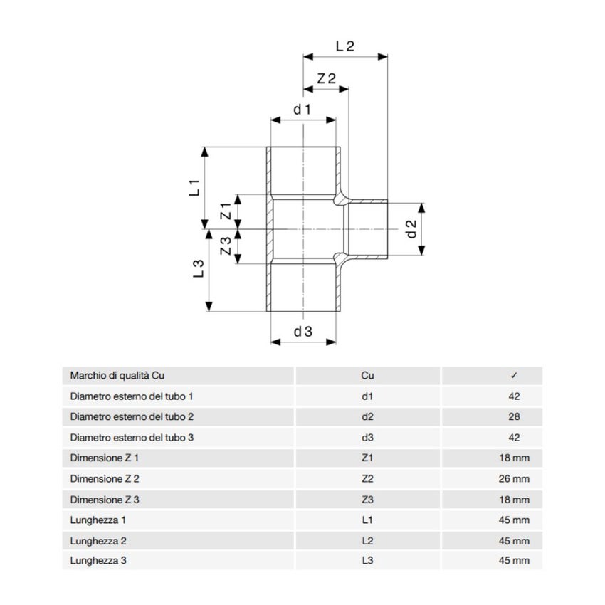 Immagine di Viega RACCORDI A SALDARE raccordo a T di Ø 42 x 28, di rame lucido 110383
