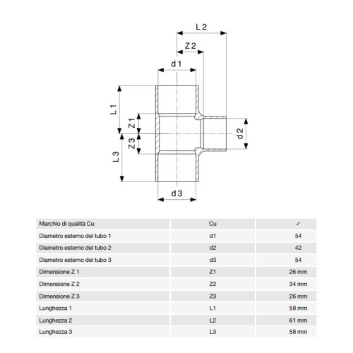 Immagine di Viega RACCORDI A SALDARE raccordo a T di Ø 54 x 42, di rame lucido 119652